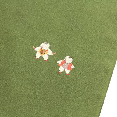 画像3: ■【訳あり】 唐子柄 松葉色系 友仙 正絹 反物 長襦袢■