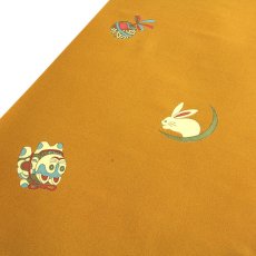 画像2: ■【訳あり】 オシャレ 可愛らしい 黄土色系 友仙 正絹 反物 長襦袢■ (2)