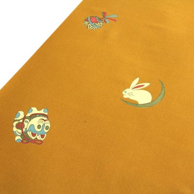 画像2: ■【訳あり】 オシャレ 可愛らしい 黄土色系 友仙 正絹 反物 長襦袢■