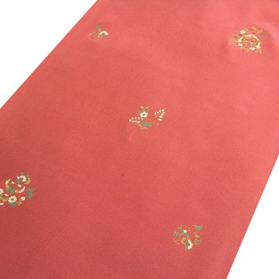 画像2: ■【訳あり】 金彩加工 花柄 甚三紅色 正絹 反物 友仙 高級 長襦袢■