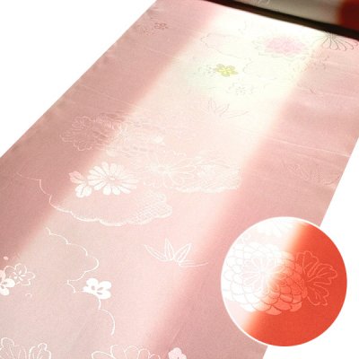 画像1: ■【訳あり】「振袖用」 振りボカシ 袖ボカシ 鉛丹色系×薄ピンク色系 ボカシ染め 反物 正絹 長襦袢■