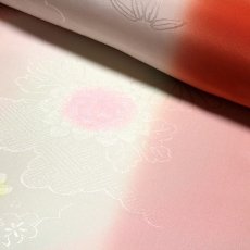 画像4: ■【訳あり】「振袖用」 振りボカシ 袖ボカシ 鉛丹色系×薄ピンク色系 ボカシ染め 反物 正絹 長襦袢■ (4)