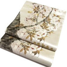 画像2: ■【訳あり】 「京都西陣織：浅山織物謹製」 真珠 本金箔 太鼓柄 桜 正絹 高級 袋帯■ (2)
