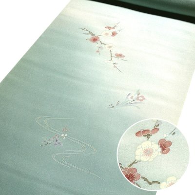 画像1: ■【訳あり】 手描き 花柄 友仙 付下げ柄 ボカシ染め 正絹 反物 長襦袢■