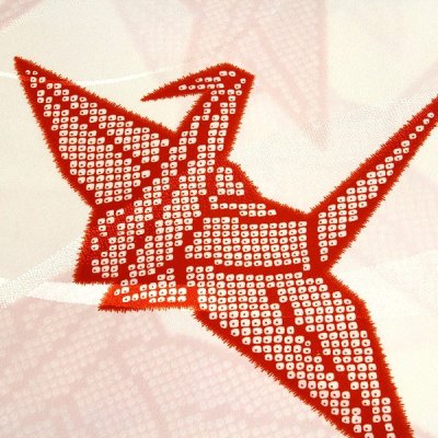 画像3: ■【訳あり】 振袖用 折鶴柄 白色系 ポリエステル 白樺 紋綸子 反物 長襦袢■