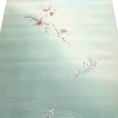 画像2: ■【訳あり】 手描き 花柄 友仙 付下げ柄 ボカシ染め 正絹 反物 長襦袢■