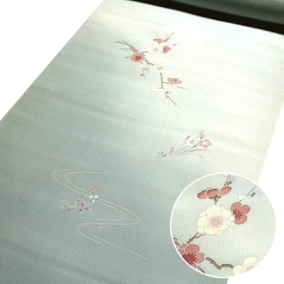 画像1: ■【訳あり】 手描き 花柄 友仙 付下げ柄 ボカシ染め 正絹 反物 長襦袢■