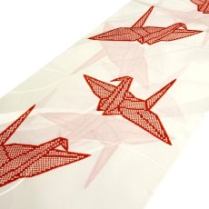 画像2: ■【訳あり】 振袖用 折鶴柄 白色系 ポリエステル 白樺 紋綸子 反物 長襦袢■ (2)