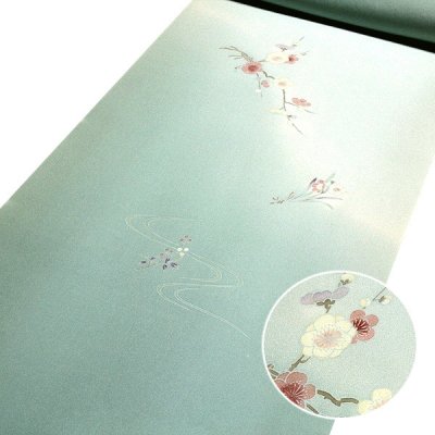 画像1: ■【訳あり】 手描き 花柄 付下げ柄 ボカシ染め 羽二重生地 正絹 反物 長襦袢■