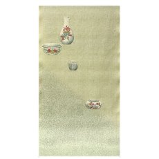 画像1: ■【訳あり】 生紬 落款入り 京友禅 通産大臣指定伝統的工芸品 正絹 反物 花瓶柄 付下げ■ (1)