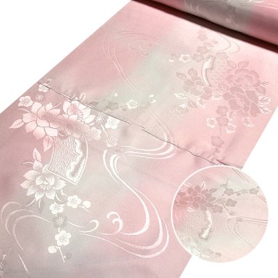 画像1: ■「振袖用」 振りボカシ 袖ボカシ 虹色×ピンクベージュ色 反物 正絹 長襦袢■