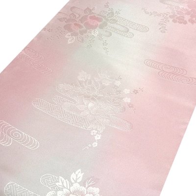 画像2: ■【訳あり】 振袖用 花柄 振りボカシ 袖ボカシ 虹色×ピンクベージュ色 反物 正絹 長襦袢■
