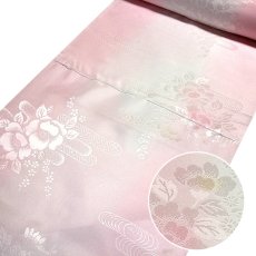 画像1: ■【訳あり】 振袖用 花柄 振りボカシ 袖ボカシ 虹色×ピンクベージュ色 反物 正絹 長襦袢■ (1)