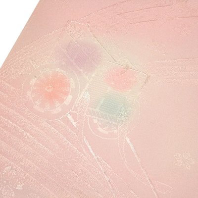 画像3: ■【訳あり】 「振袖用」 振りボカシ 袖ボカシ 珊瑚色×ピンクベージュ色系 御所車 反物 正絹 長襦袢■