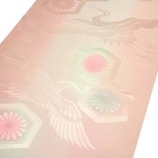 画像3: ■【訳あり】 「振袖用」 袖ボカシ 一斤染×ピンクベージュ色系 亀甲に菊 鶴柄 古典柄 反物 正絹 長襦袢■ (3)
