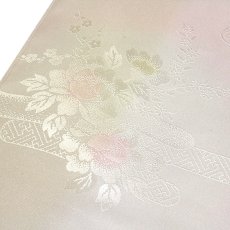 画像4: ■【訳あり】 振袖用 袖ボカシ 淡黄色×ピンクベージュ色系 花柄 反物 正絹 長襦袢■ (4)