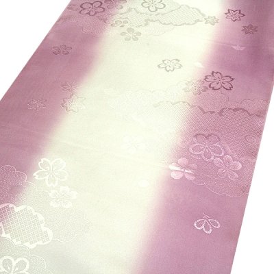 画像2: ■【訳あり】 振袖用 袖ボカシ 石竹色×ピンクベージュ色系 反物 正絹 長襦袢■
