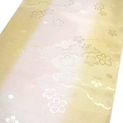 画像2: ■【訳あり】 振袖用 袖ボカシ 淡黄色×ピンクベージュ色系 反物 正絹 長襦袢■