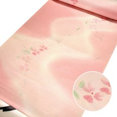 画像1: ■長襦袢 正絹 新品 訳あり 反物 花柄 ぼかし ピンクベージュ 未仕立て 着物■ (1)