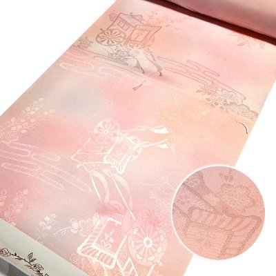 画像1: ■長襦袢 正絹 新品 訳あり 反物 御所車 ぼかし ピンクベージュ 未仕立て 着物■