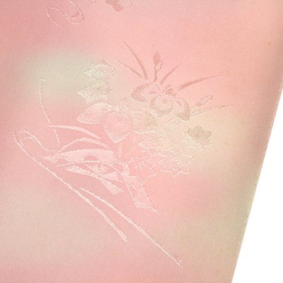 画像3: ■長襦袢 正絹 新品 訳あり 反物 花柄 片輪車 ぼかし ピンクベージュ 未仕立て 着物■