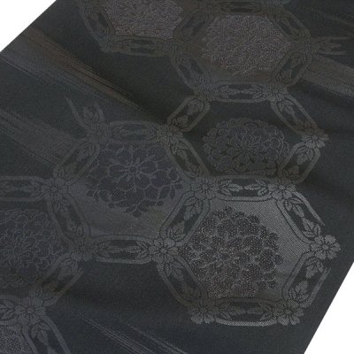 画像2: ■喪服帯 黒共帯 別染 緞子織 黒色 九寸 正絹 名古屋帯■