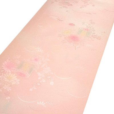 画像2: ■長襦袢 正絹 新品 訳あり 反物 古典柄 貝桶 ぼかし ピンクベージュ 未仕立て 着物■