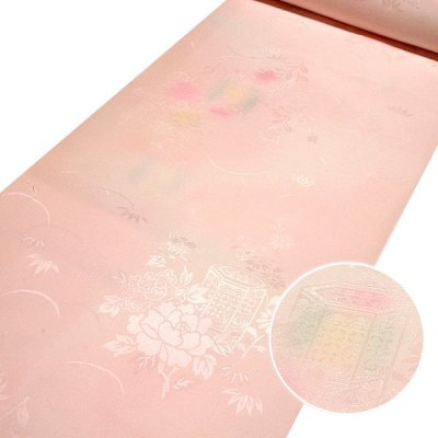 画像1: ■長襦袢 正絹 新品 訳あり 反物 古典柄 貝桶 ぼかし ピンクベージュ 未仕立て 着物■