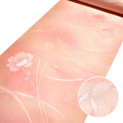 画像1: ■長襦袢 正絹 新品 訳あり 反物 花模様 ぼかし ピンクベージュ 未仕立て 着物■