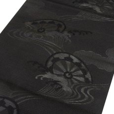 画像3: ■喪服帯 夏物 絽 京都西陣織 宮崎機業店謹製 黒共帯 片輪車文様 黒色 九寸 正絹 名古屋帯■ (3)