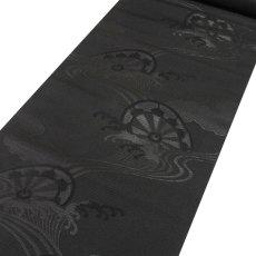 画像2: ■喪服帯 夏物 絽 京都西陣織 宮崎機業店謹製 黒共帯 片輪車文様 黒色 九寸 正絹 名古屋帯■ (2)