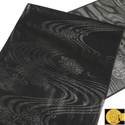 画像1: ■喪服帯 夏物 絽 京都西陣織 京都御所清和院御門前 梨木神社御祈願 公家染 黒共帯 黒色 九寸 正絹 名古屋帯■