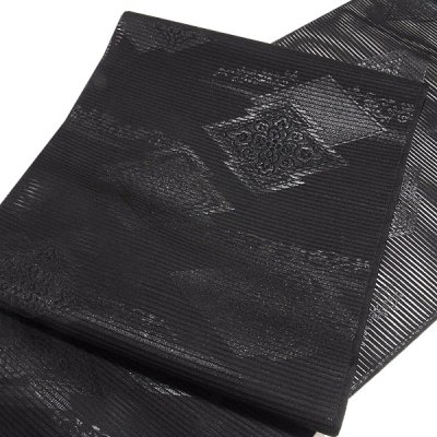 画像1: ■喪服帯 夏物 絽 小忌染 今上天皇陛下大嘗祭謹製 京都紋付謹製 黒共帯 黒色 九寸 正絹 名古屋帯■