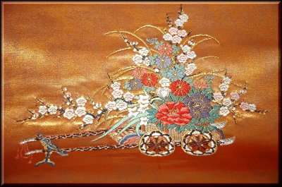 画像2: ■お仕立て付き! 高島織物謹製 引箔 手刺繍 飾り花車 名古屋帯■