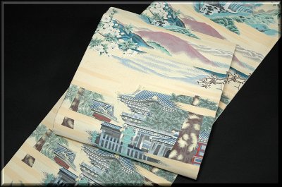 画像2: ■「いつき織物謹製」 風景図 ベージュ地 袋帯■