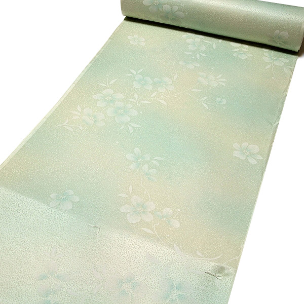  ■ボカシ染め 花模様 白緑色系 オシャレ 反物 正絹 長襦袢■を出品しました。 