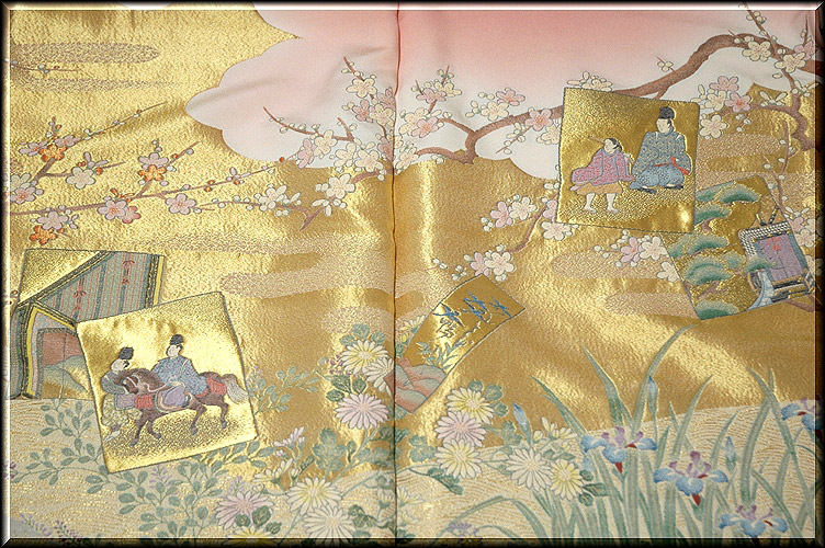 縫い取り 時代絵巻 「梅鉢」三つ紋入り 作家物 色留袖