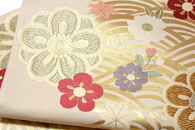 京都西陣田中義織物謹製 白色系 振袖に最適 正絹 袋帯