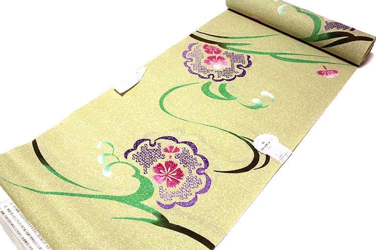 四季の花木染」 タタキ染め 花模様 日本製 浴衣