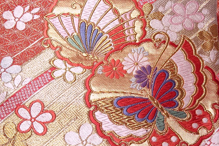 西陣織帯　花刺繍