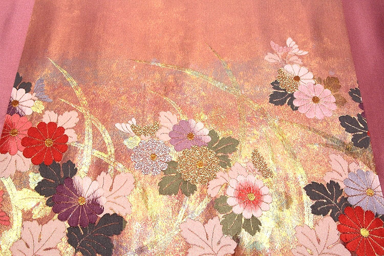 ■京都西陣老舗「しらえ織物謹製」 煌びやかな花柄 正絹 九寸 名古屋帯■