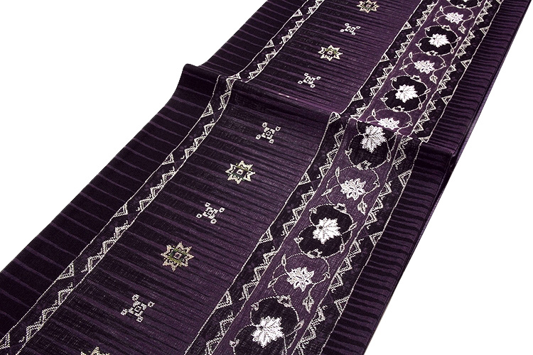 京都西陣織 「大光織物謹製」 深紫色 単衣着物や夏着物に最適 単衣 夏物 正絹 袋帯