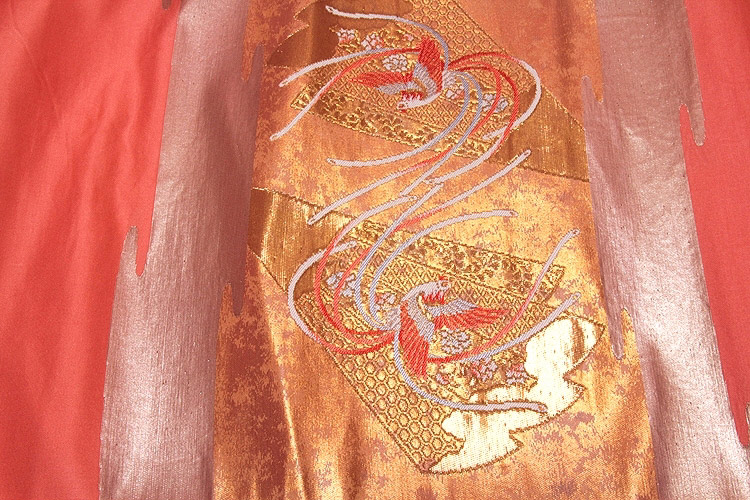 京都西陣織「よこくに謹製」 引箔 本金箔２４Ｋ 扇に豪華な鳳凰柄 正絹 