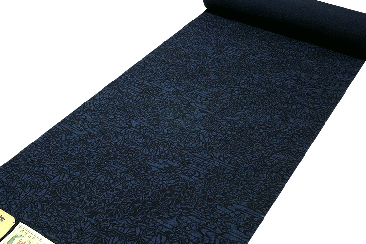 【訳あり】「藍染：結城紬」 特選別織 深い紺鼠色 反物 正絹 紬