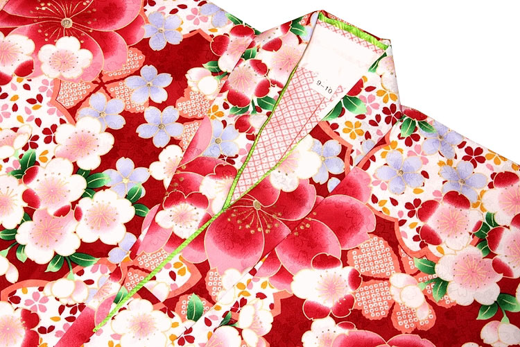 美しい桜柄 赤色系 花模様 煌びやかな金彩加工 地模様 女児七才〜十才