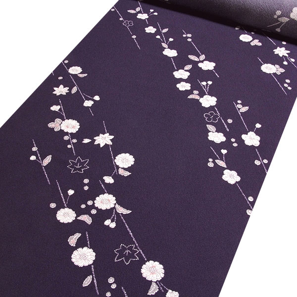 高級ちりめん使用 単衣にもおすすめ 上品な 深紫色 正絹 反物 小紋
